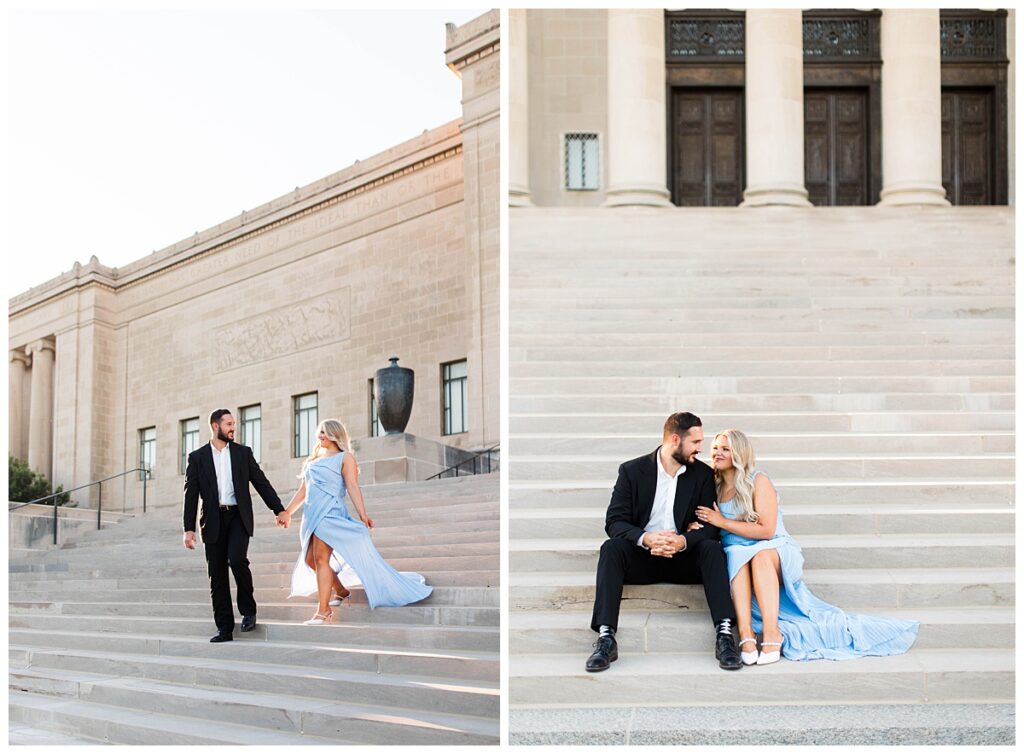 sunset engagement session at nelson atkins