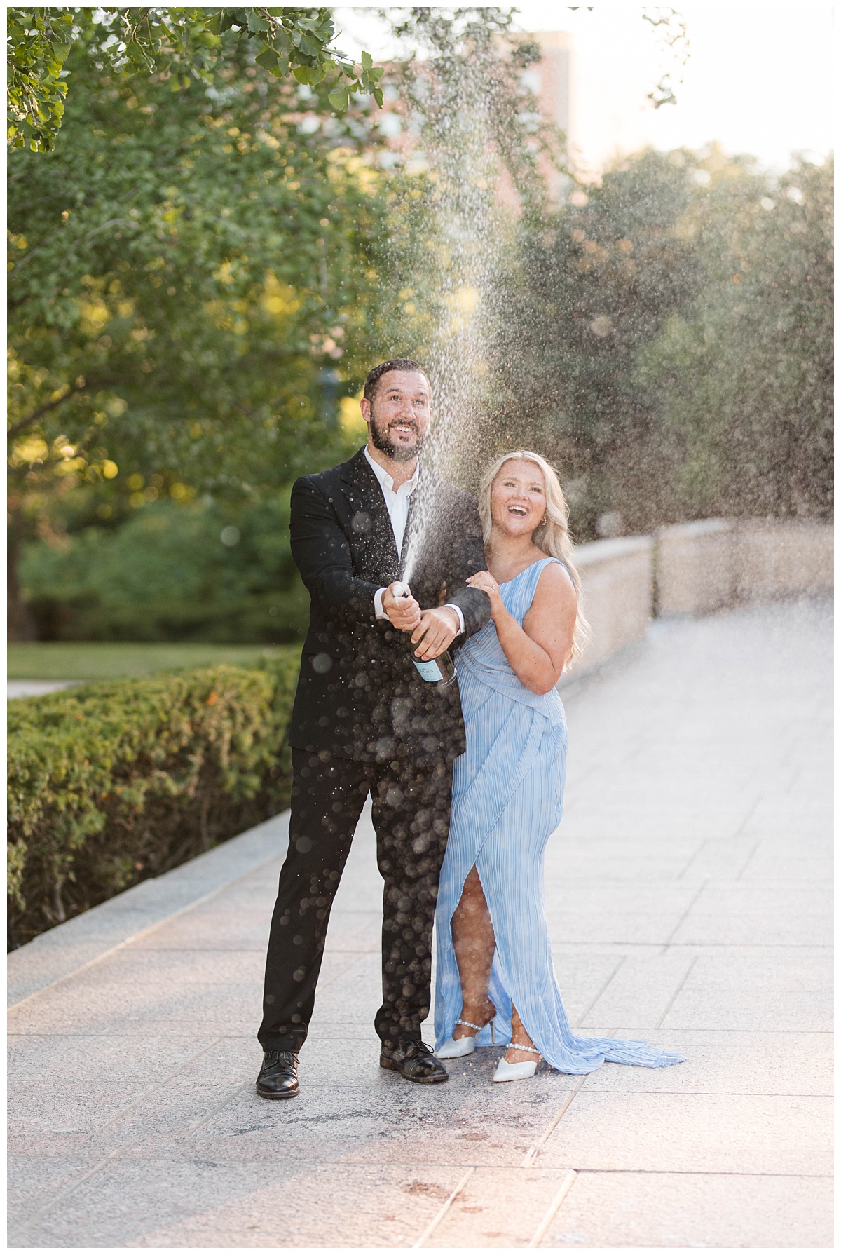 classic engagement session kansas city champagne toast