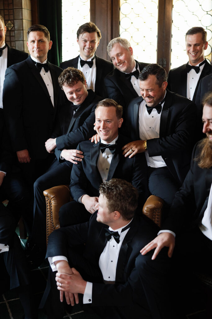 Groom and Groomsmen in Hotel Kansas City Grille Room