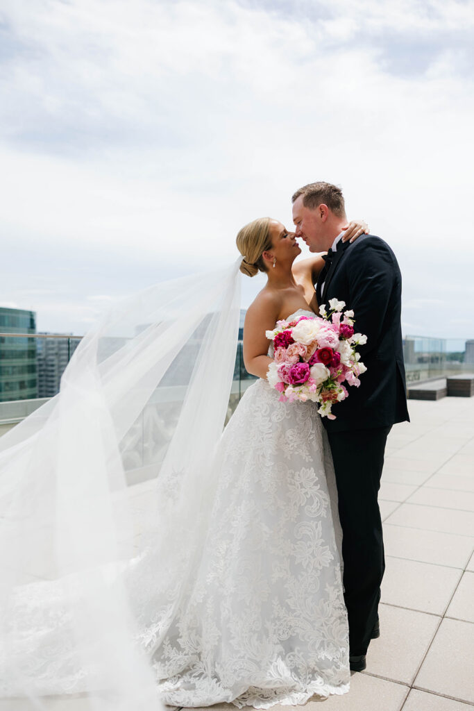 Bride and Groom Portraits on Rooftop of Hotel Kansas City