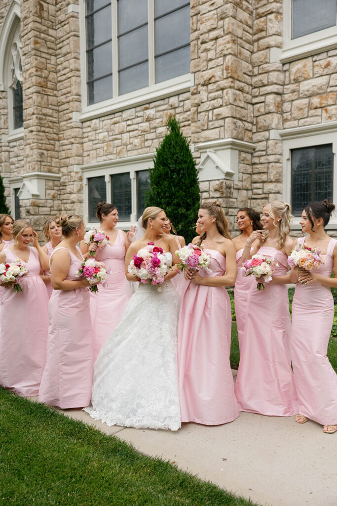 Bride and bridesmaid portrait at Country Club Christian Church in Kansas City, MO.